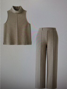 OGL Taupe Sleeveless Mock Neck Top & Wide-Leg Pants Set